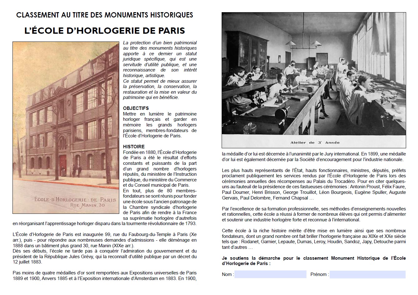 Classement École d'Horlogerie